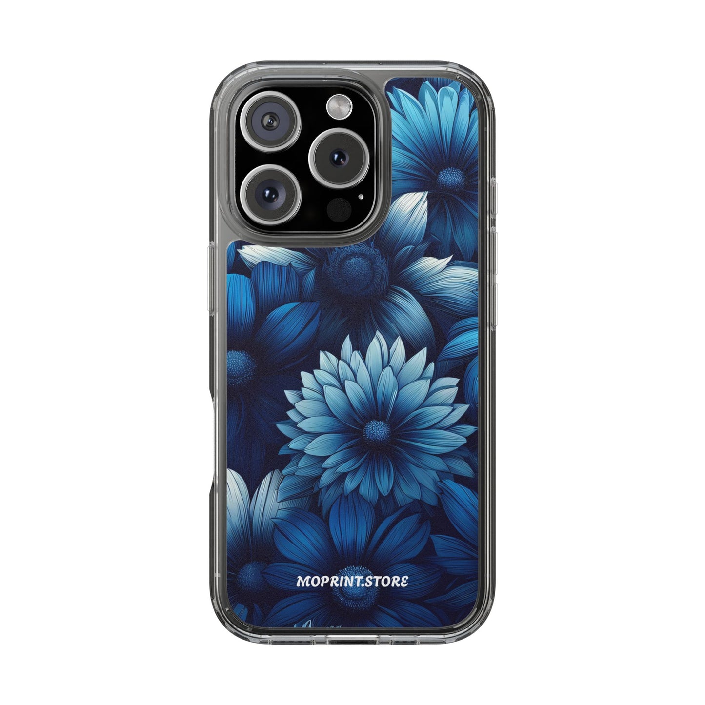 Floral Clear Phone Case - Vibrant Blue Flower Design