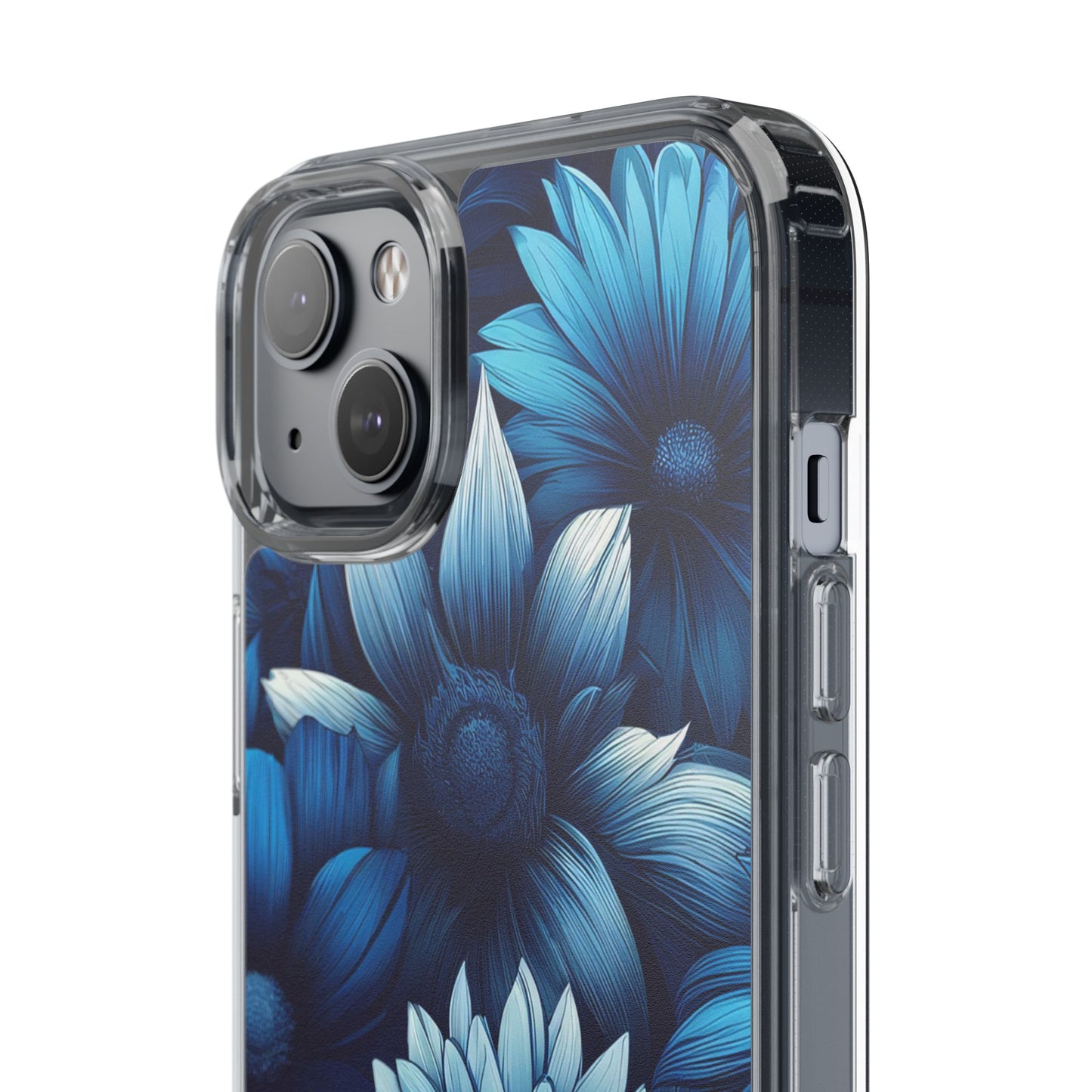 Floral Clear Phone Case - Vibrant Blue Flower Design