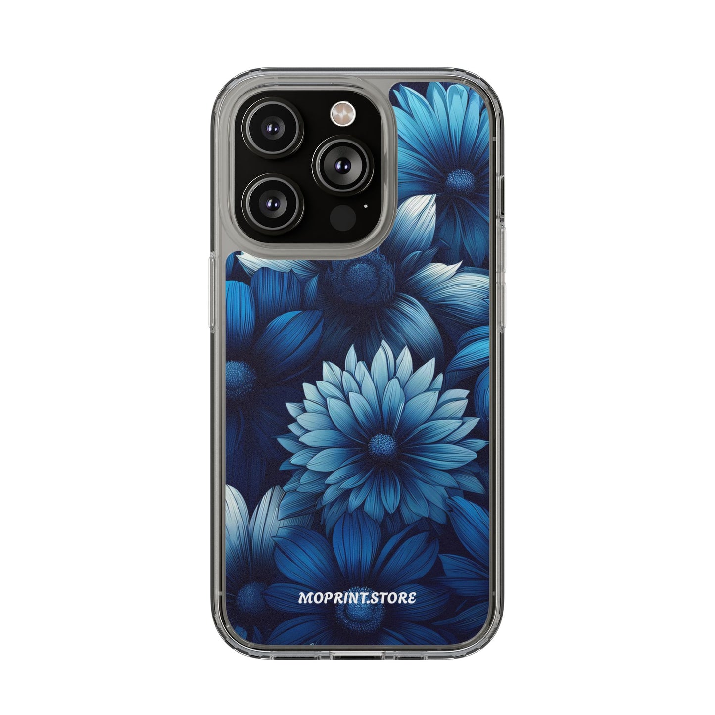 Floral Clear Phone Case - Vibrant Blue Flower Design