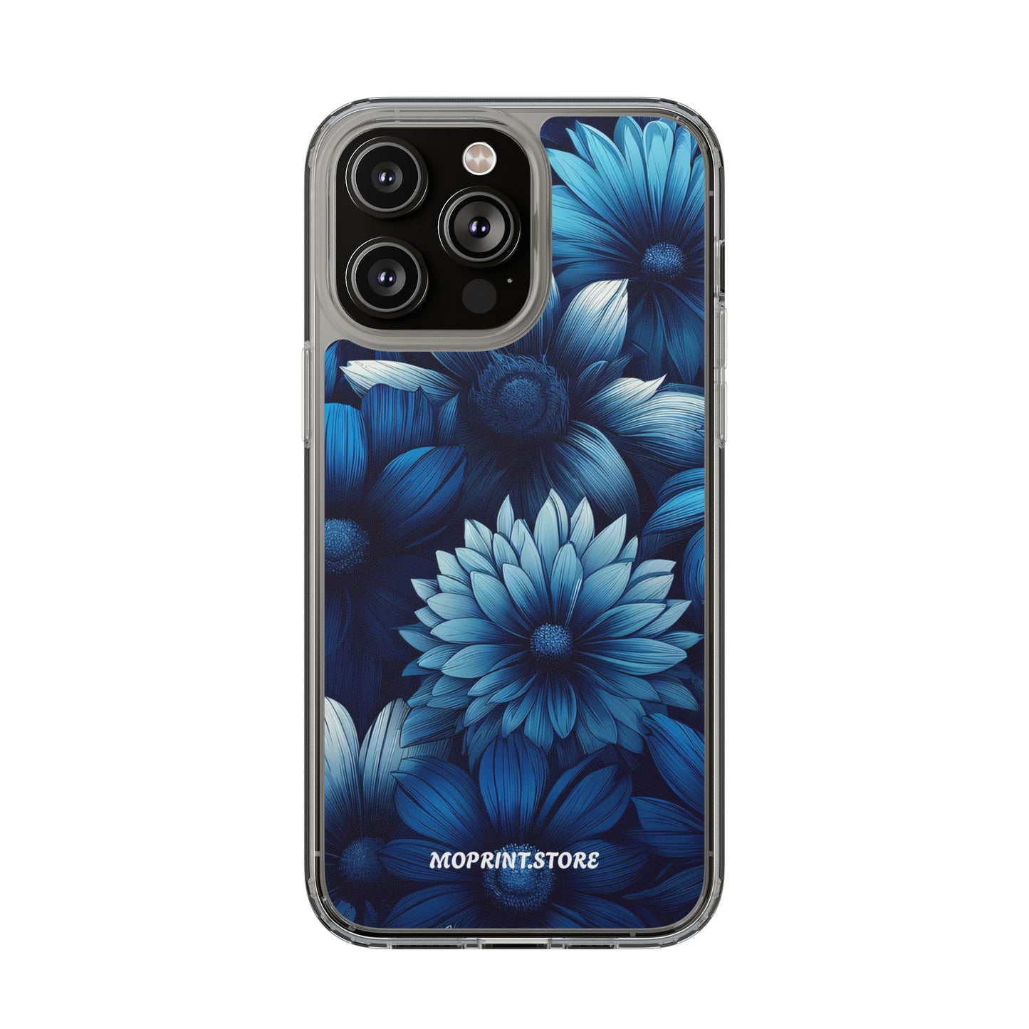 Floral Clear Phone Case - Vibrant Blue Flower Design