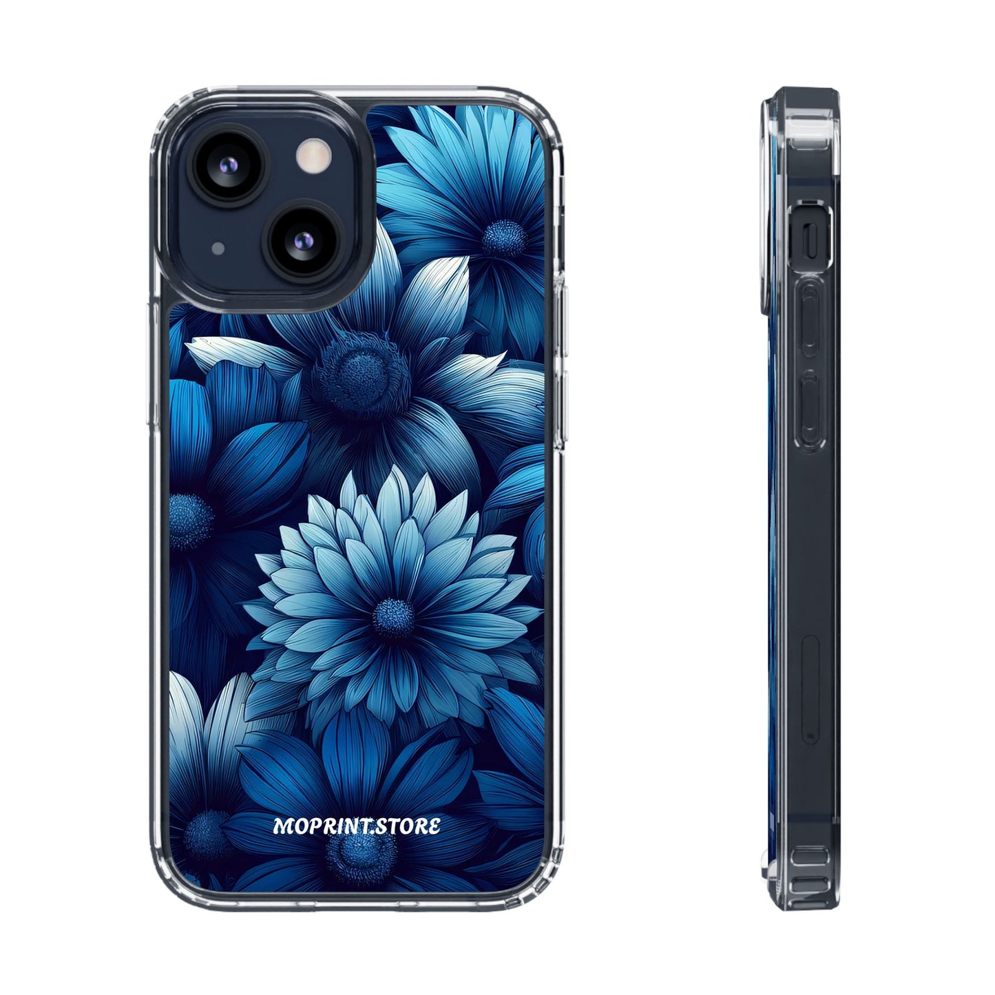Floral Clear Phone Case - Vibrant Blue Flower Design