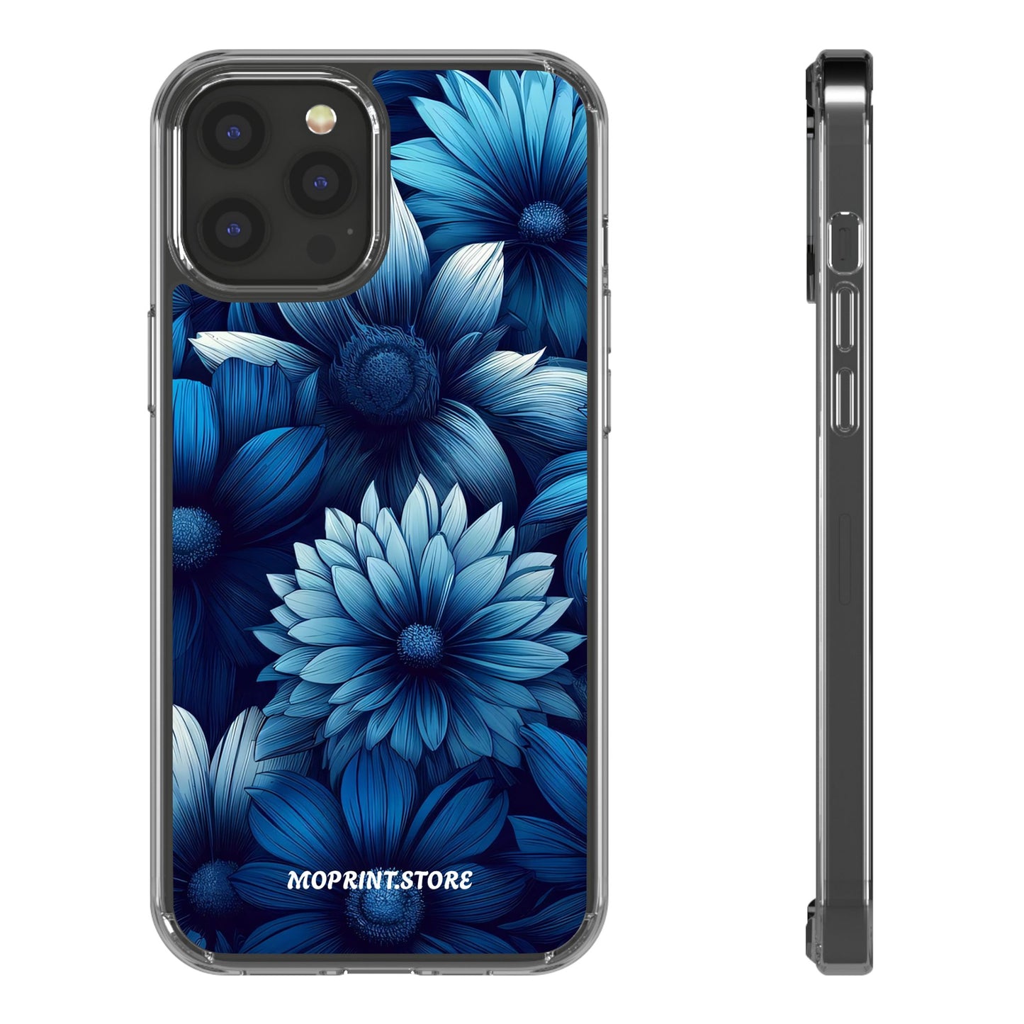 Floral Clear Phone Case - Vibrant Blue Flower Design
