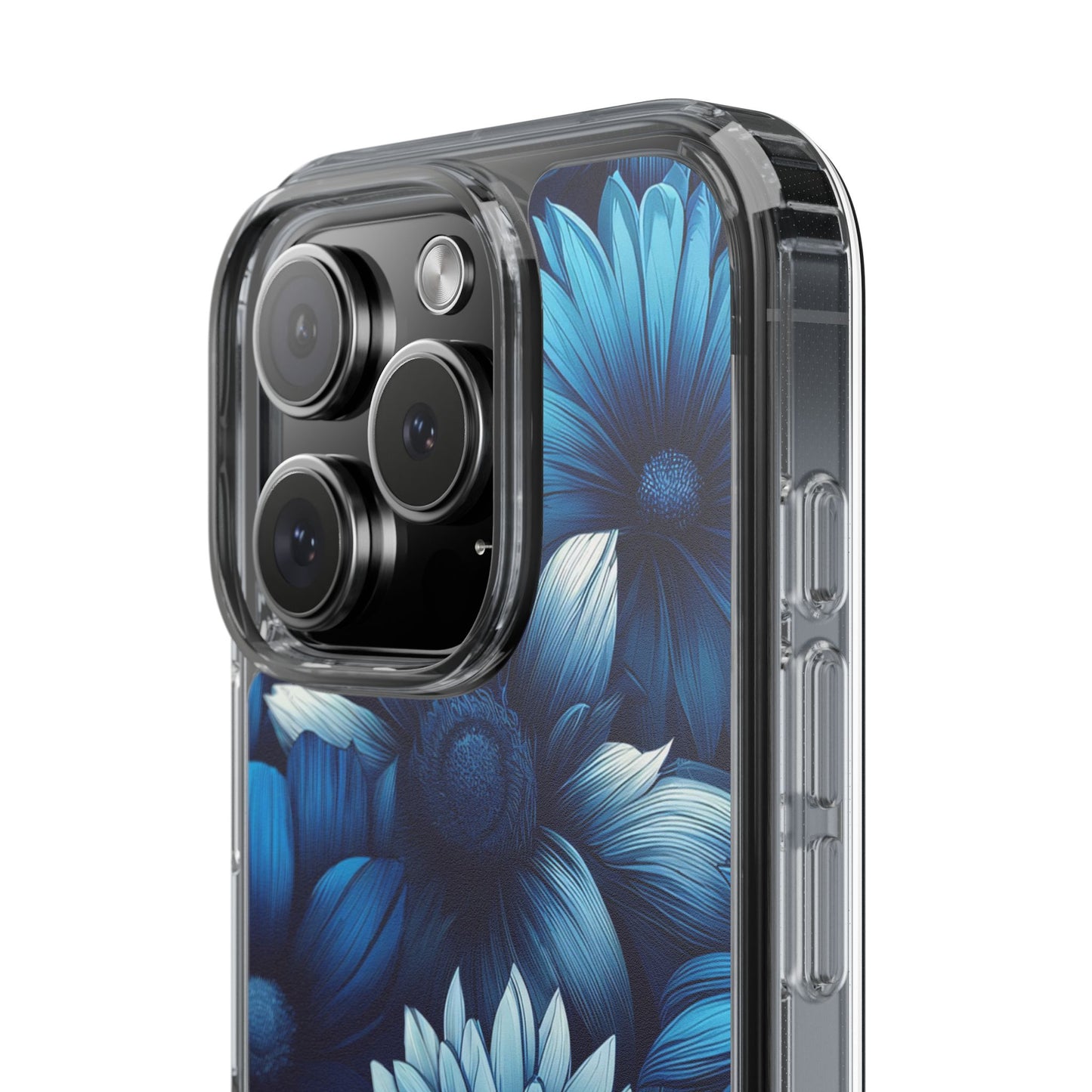 Floral Clear Phone Case - Vibrant Blue Flower Design