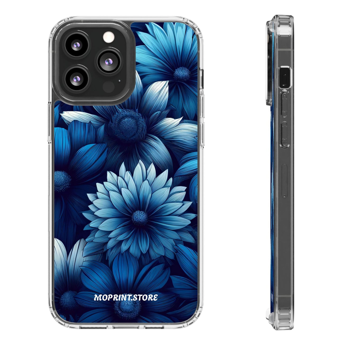 Floral Clear Phone Case - Vibrant Blue Flower Design