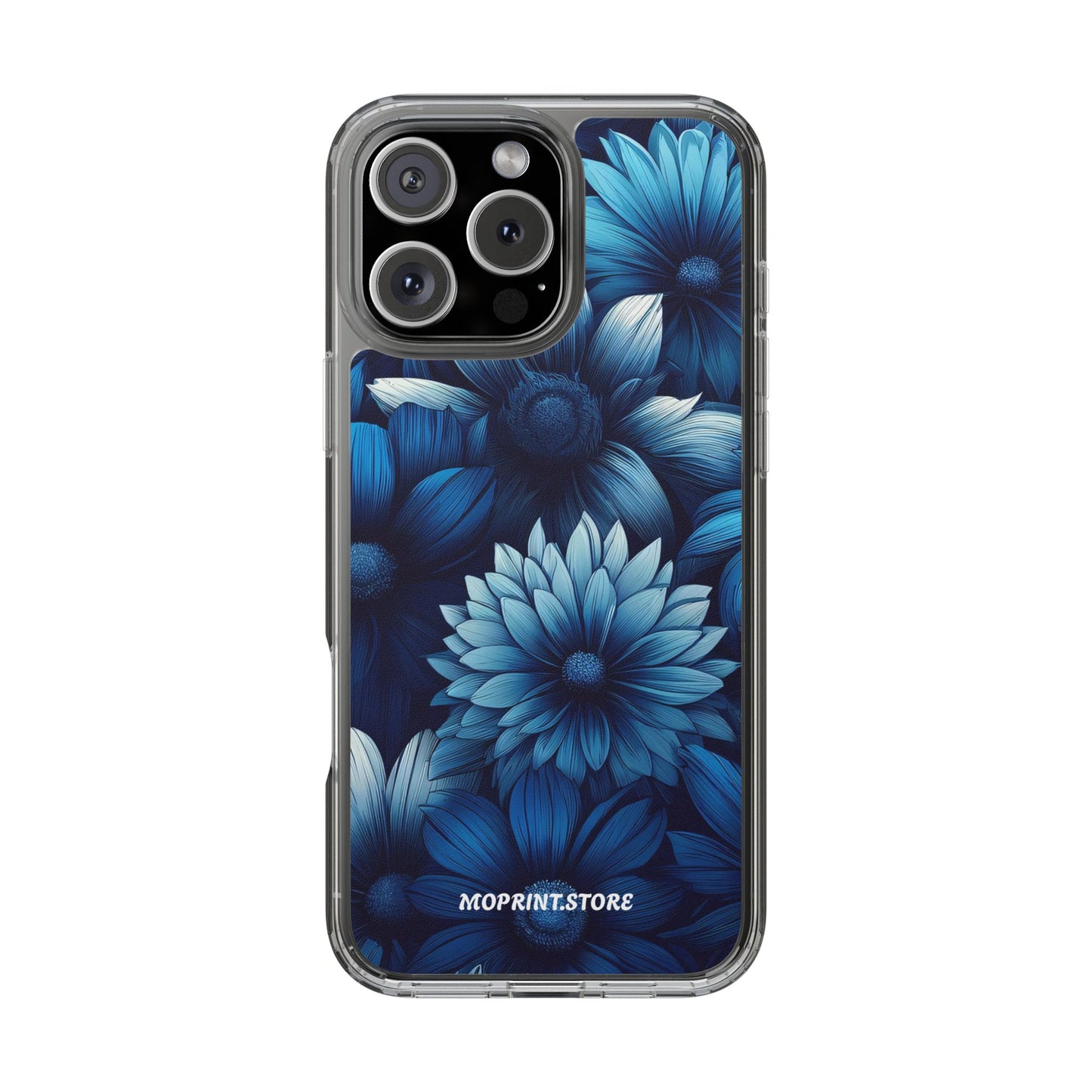 Floral Clear Phone Case - Vibrant Blue Flower Design