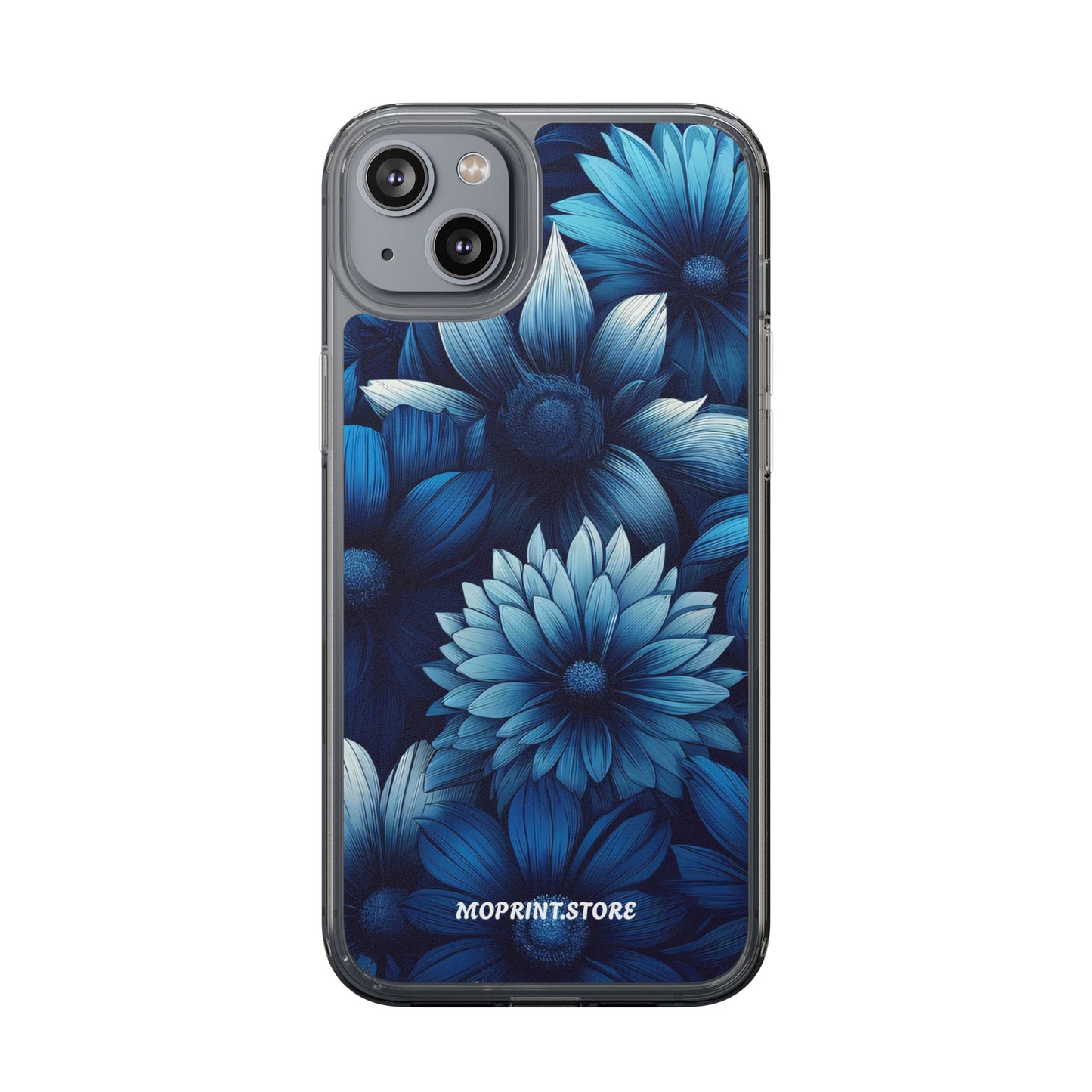 Floral Clear Phone Case - Vibrant Blue Flower Design
