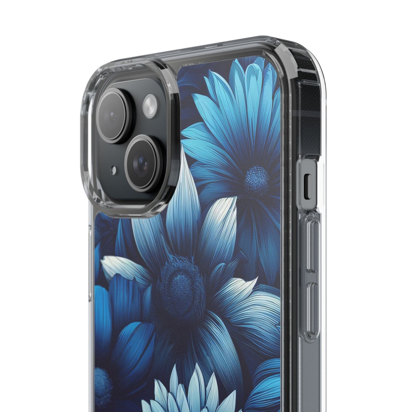 Floral Clear Phone Case - Vibrant Blue Flower Design