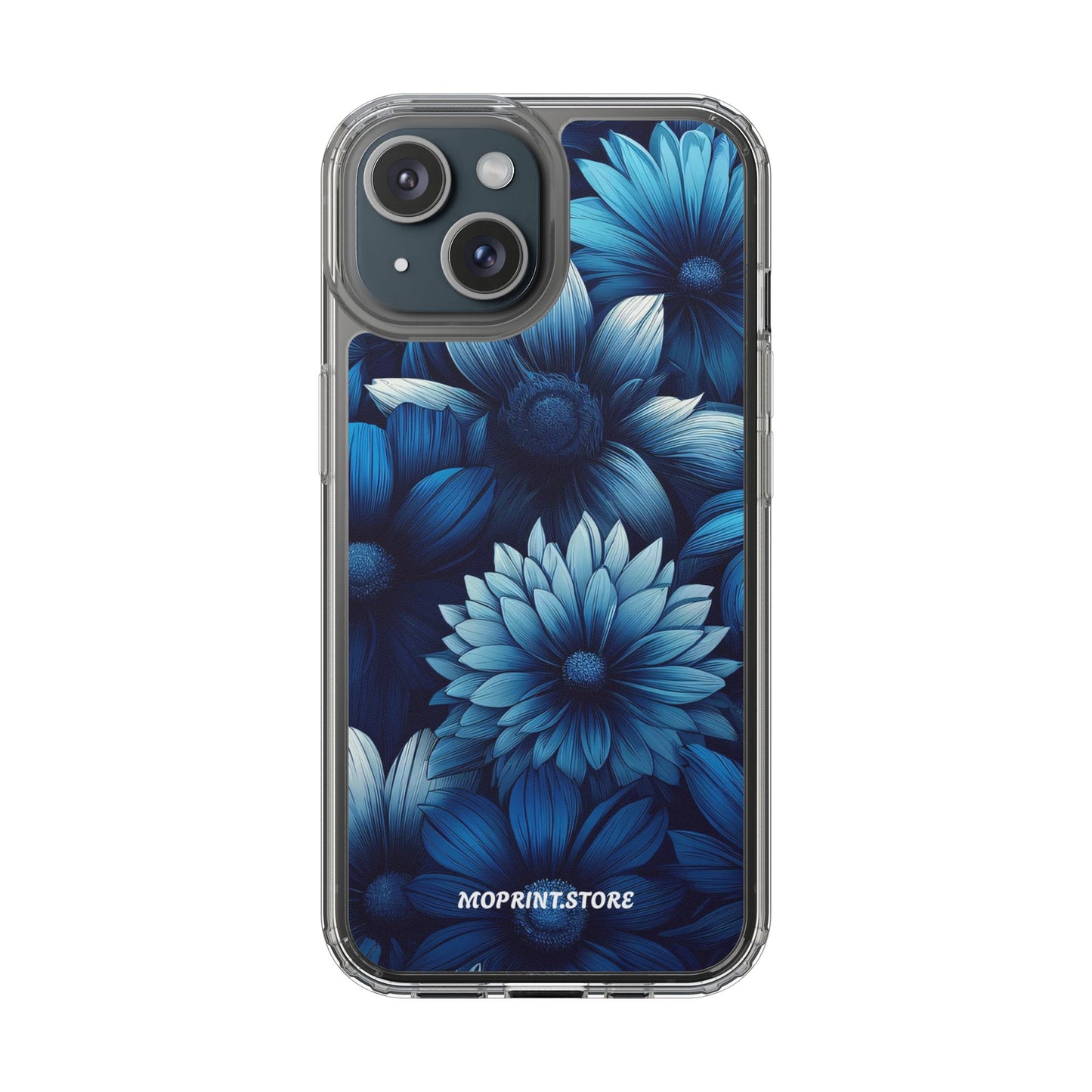Floral Clear Phone Case - Vibrant Blue Flower Design