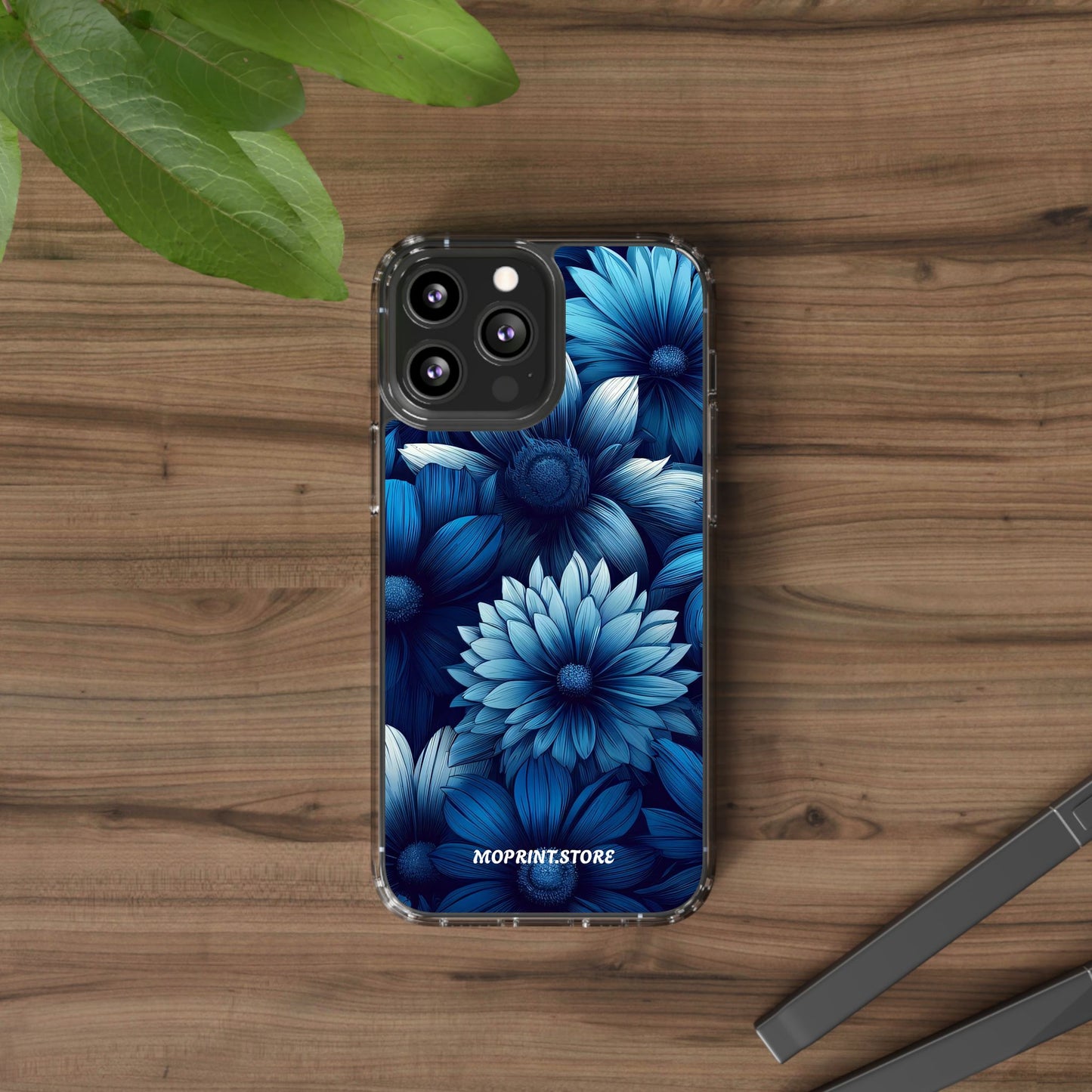 Floral Clear Phone Case - Vibrant Blue Flower Design