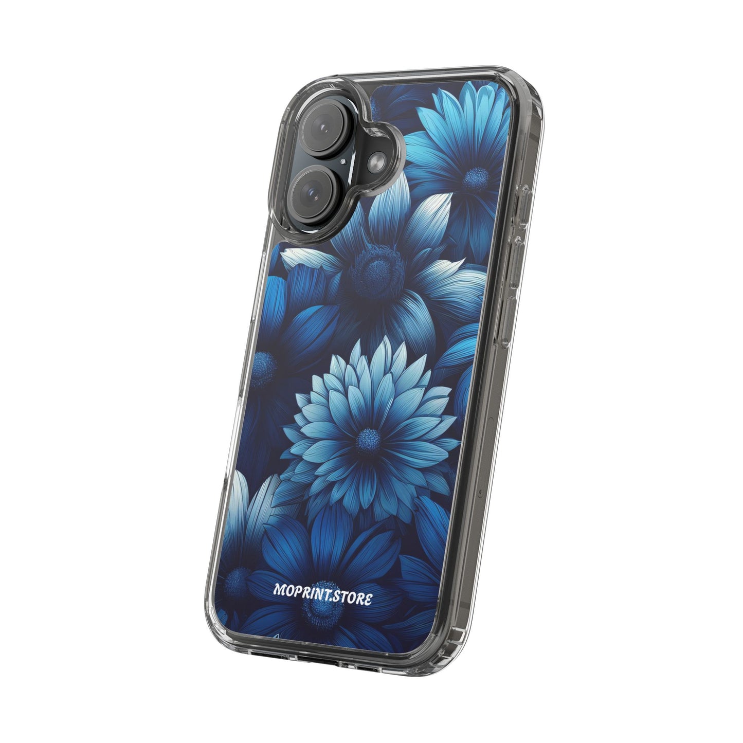Floral Clear Phone Case - Vibrant Blue Flower Design