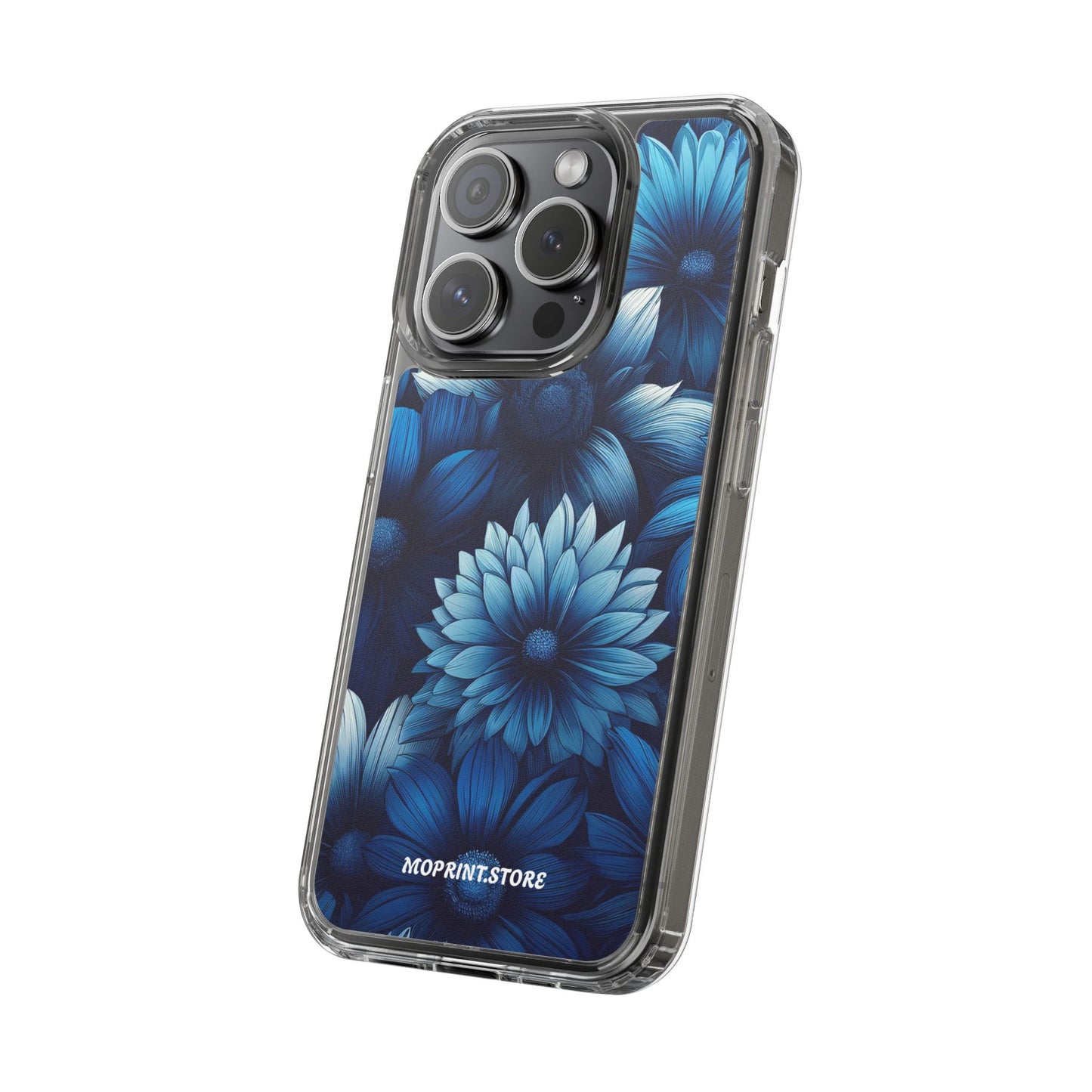 Floral Clear Phone Case - Vibrant Blue Flower Design