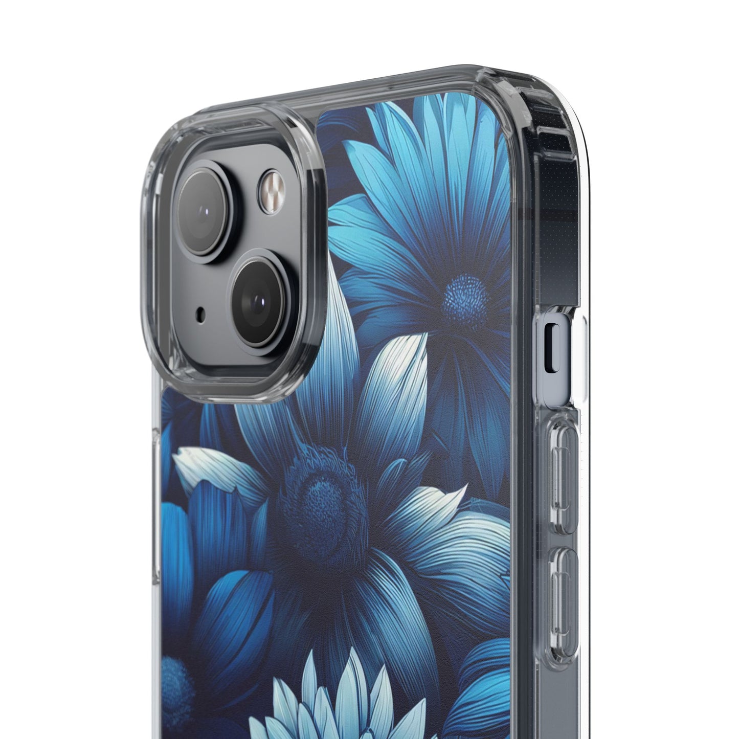 Floral Clear Phone Case - Vibrant Blue Flower Design