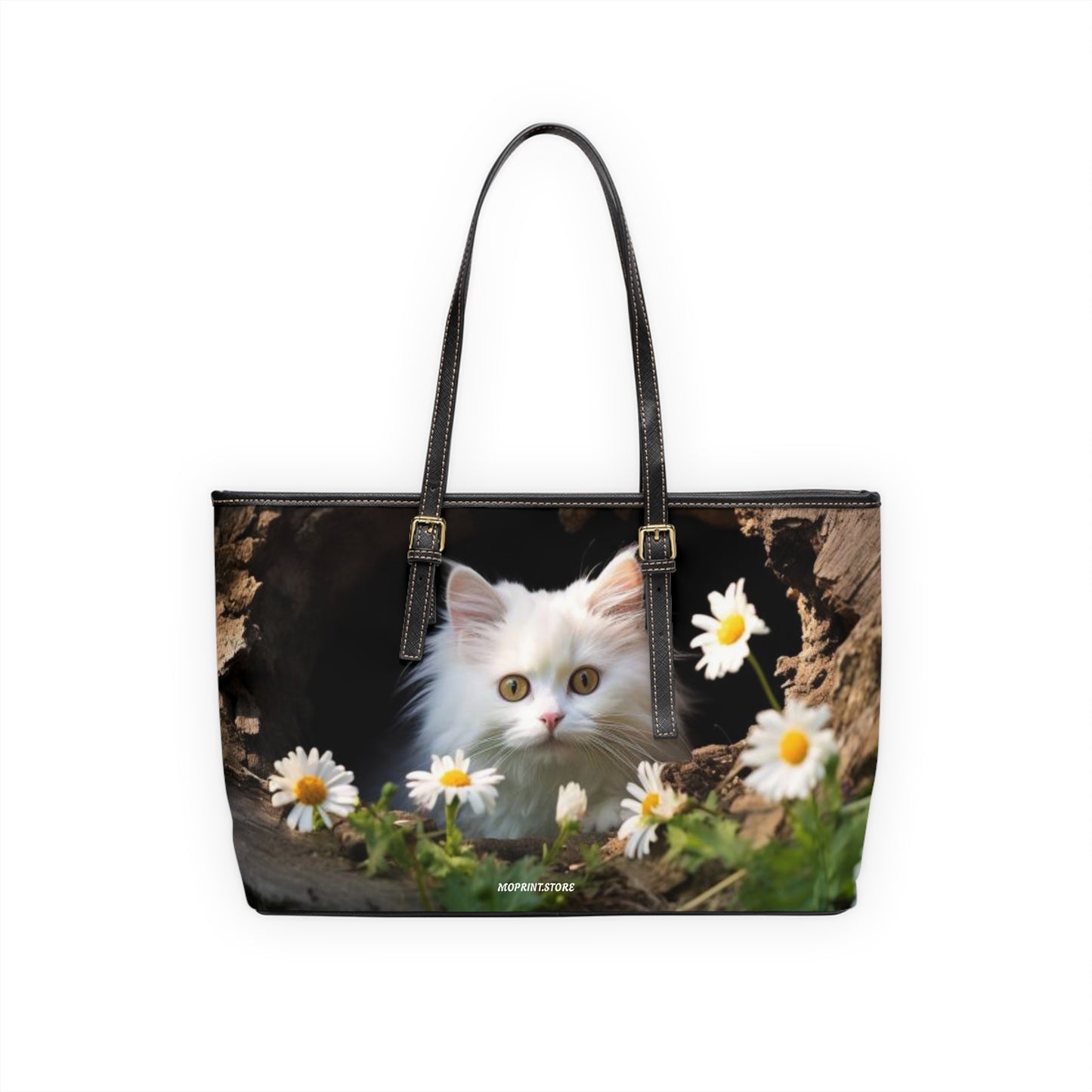 Floral Cat PU Leather Shoulder Bag - Stylish Tote for Cat Lovers