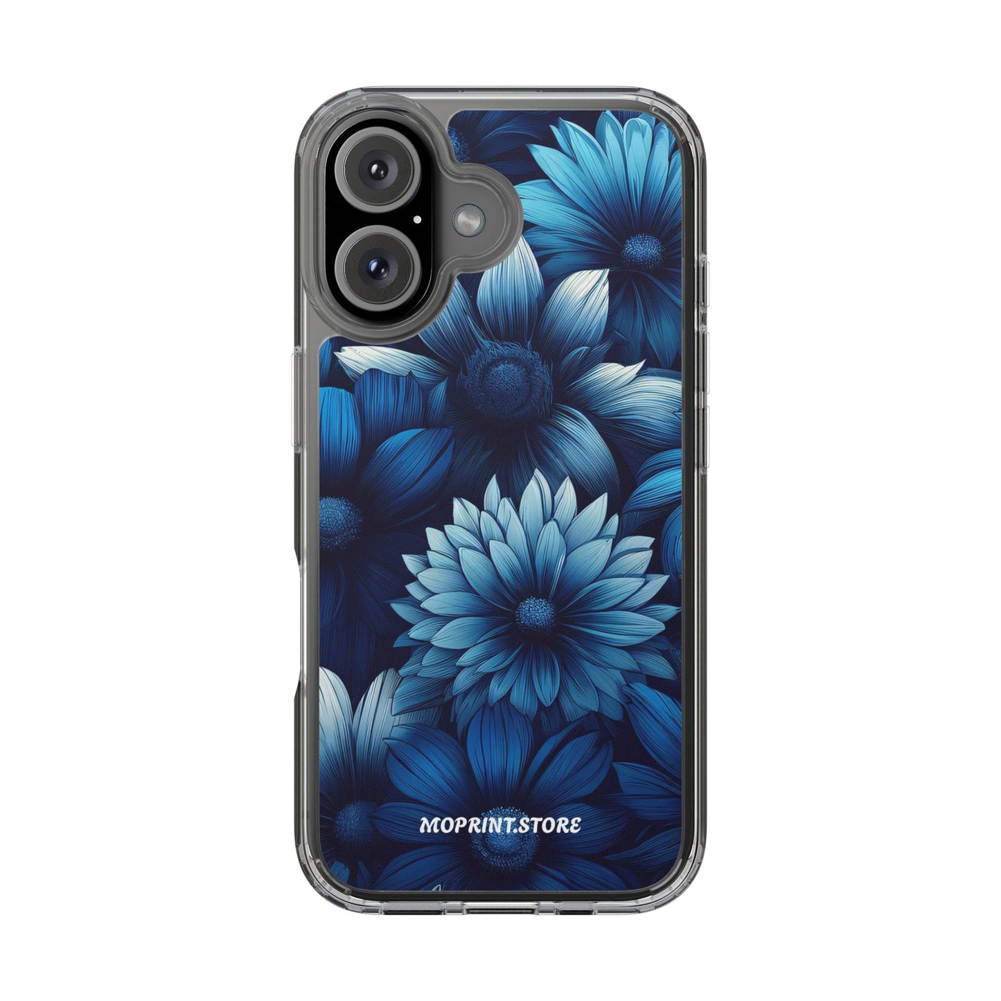 Floral Clear Phone Case - Vibrant Blue Flower Design