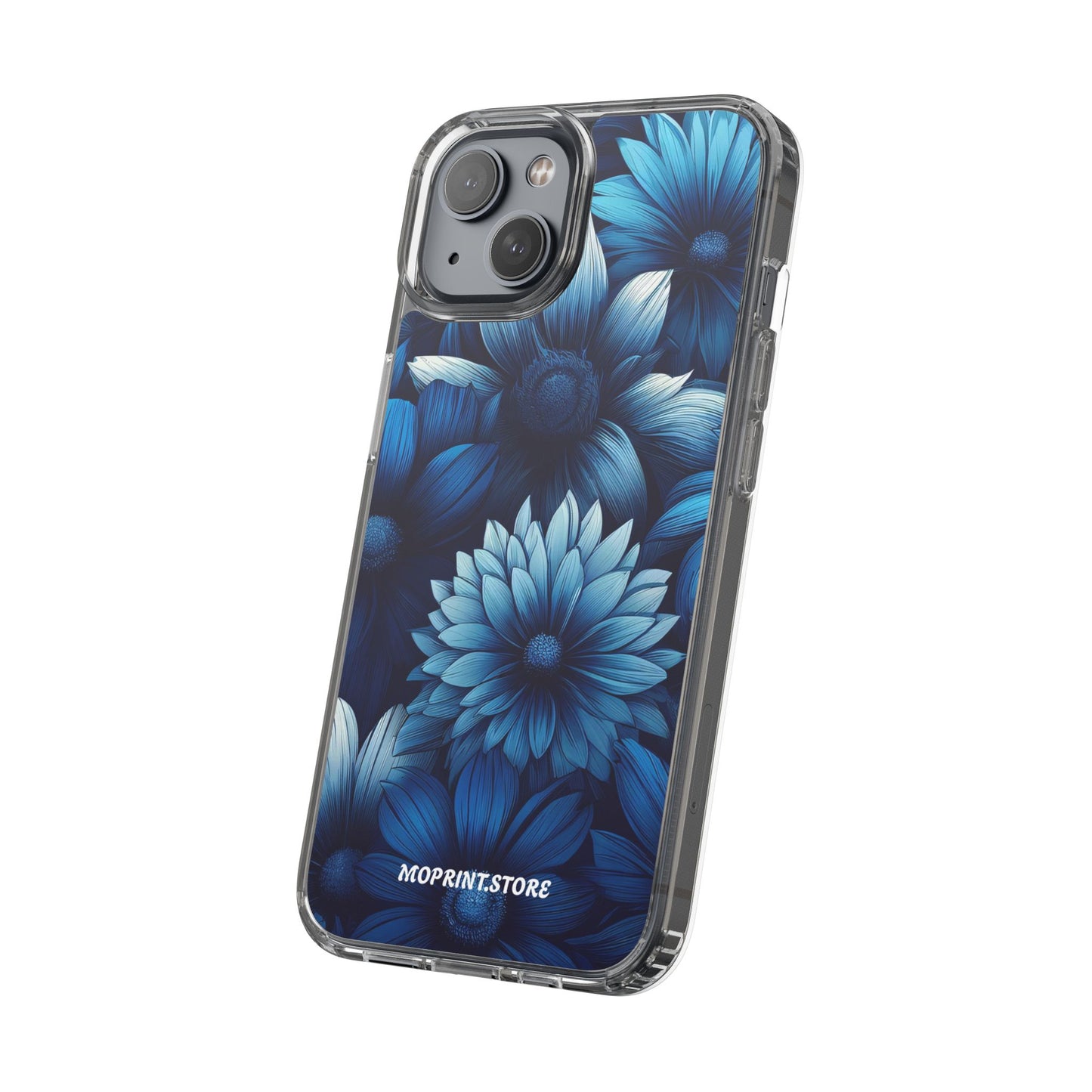 Floral Clear Phone Case - Vibrant Blue Flower Design