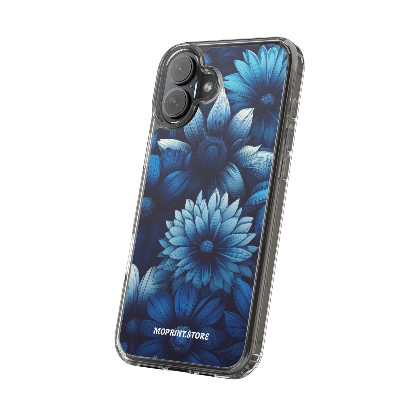 Floral Clear Phone Case - Vibrant Blue Flower Design