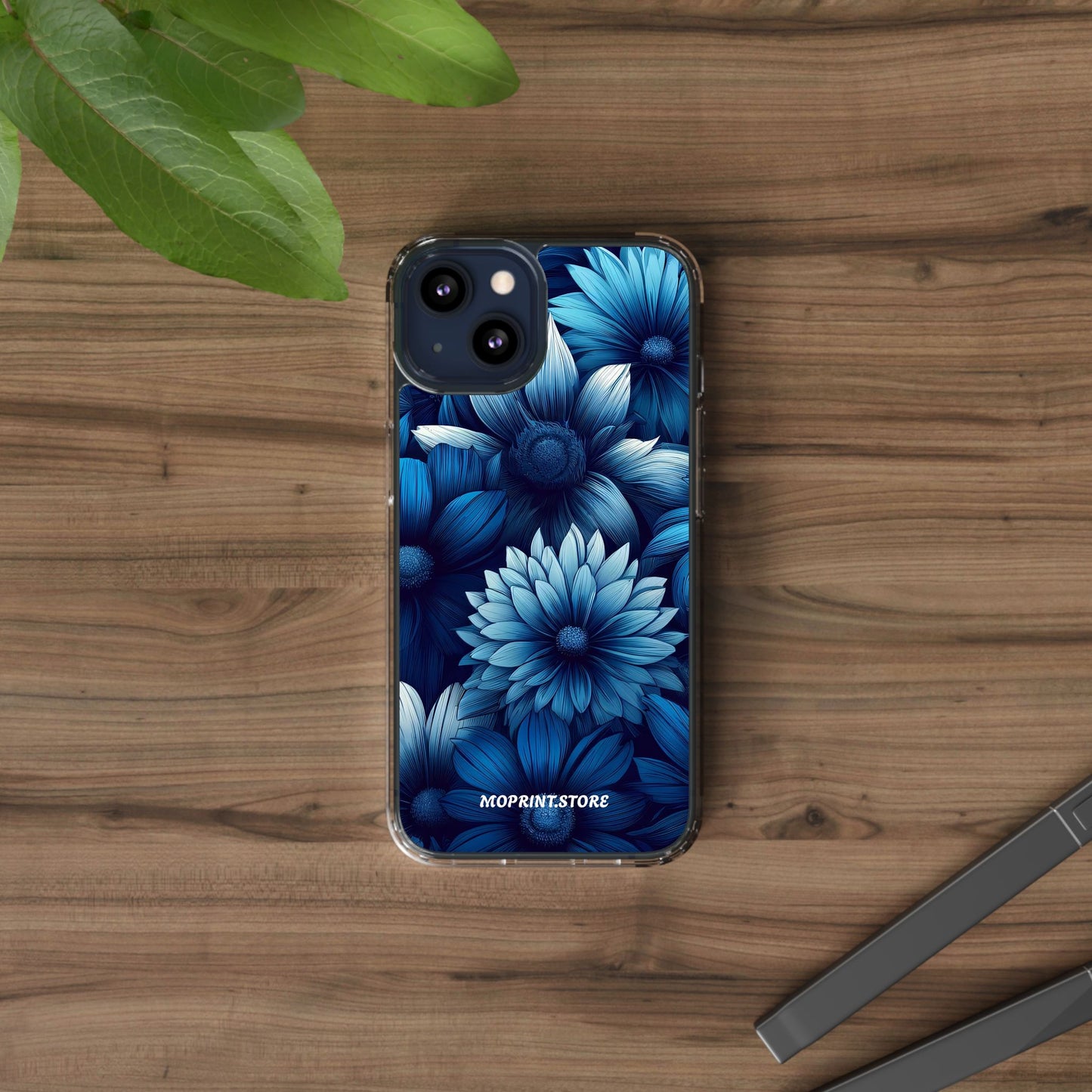 Floral Clear Phone Case - Vibrant Blue Flower Design