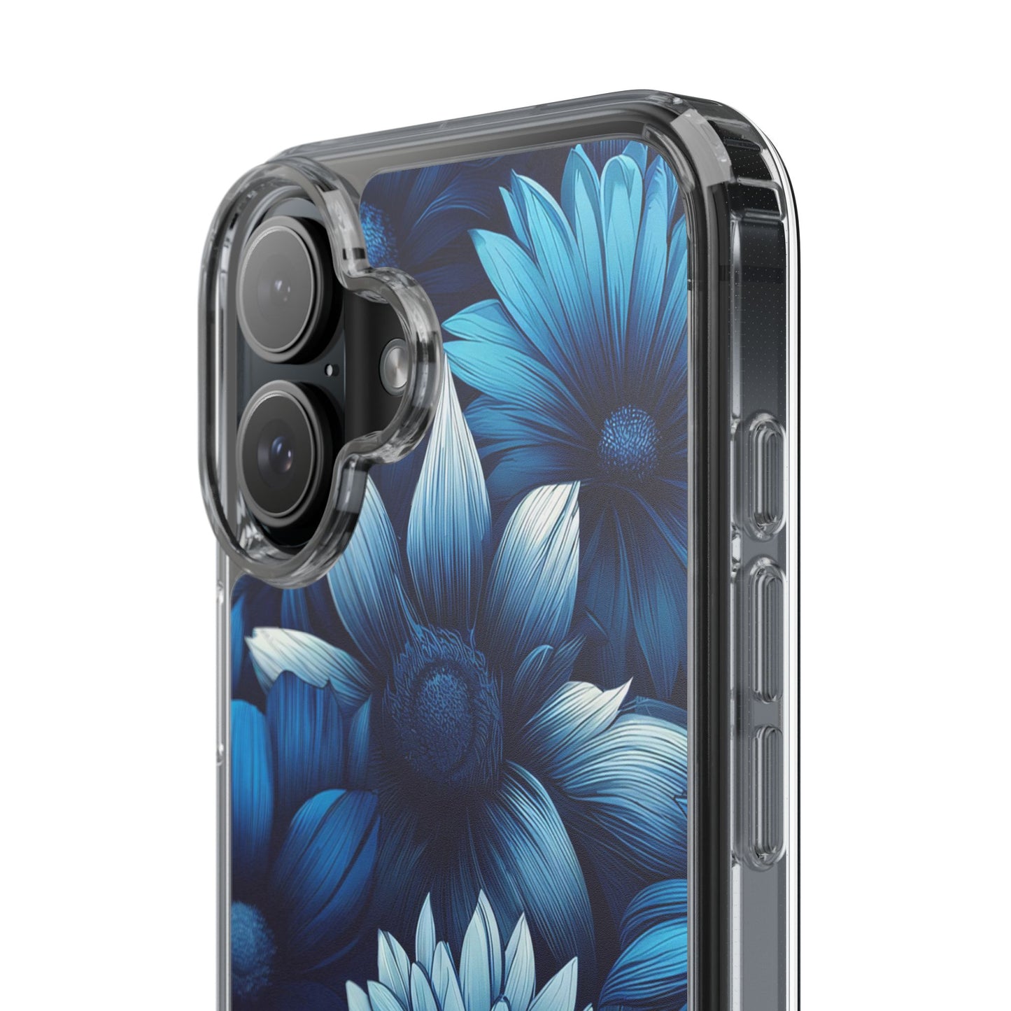 Floral Clear Phone Case - Vibrant Blue Flower Design