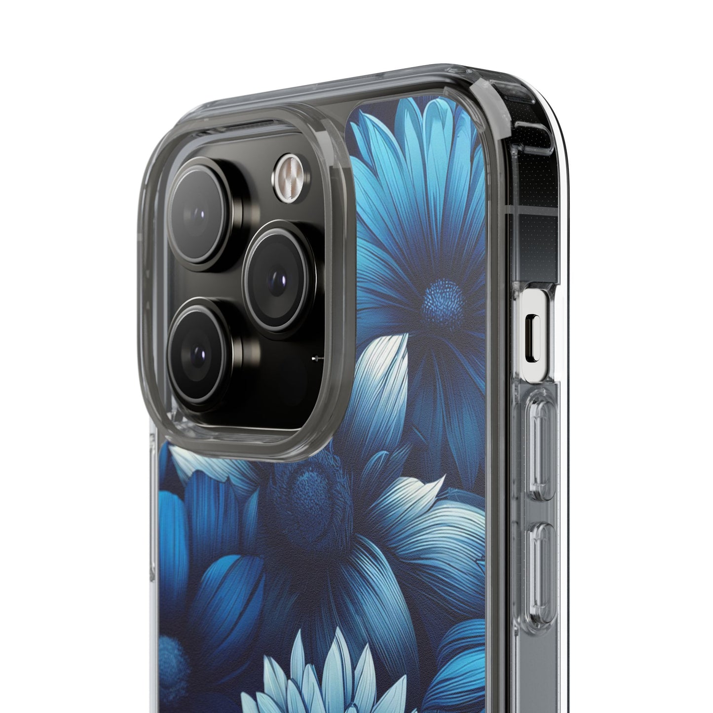 Floral Clear Phone Case - Vibrant Blue Flower Design