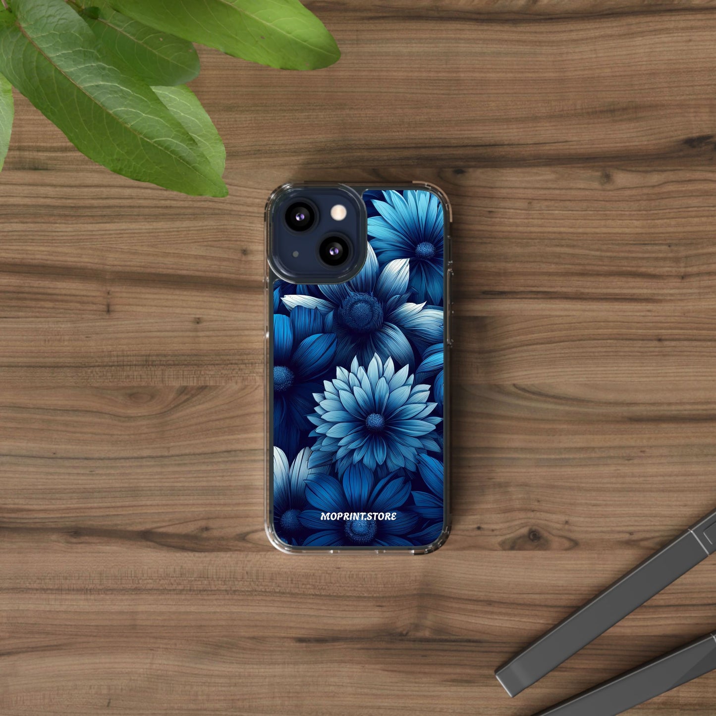 Floral Clear Phone Case - Vibrant Blue Flower Design