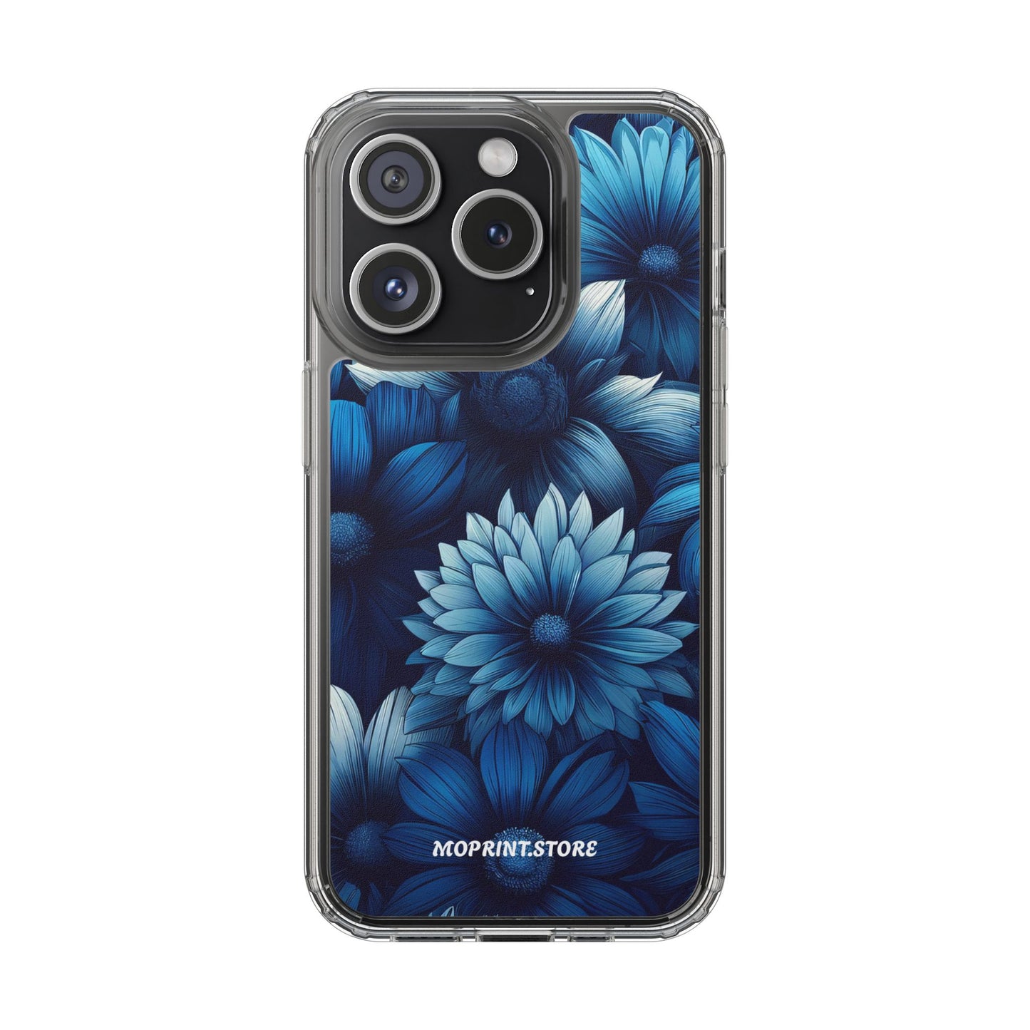 Floral Clear Phone Case - Vibrant Blue Flower Design