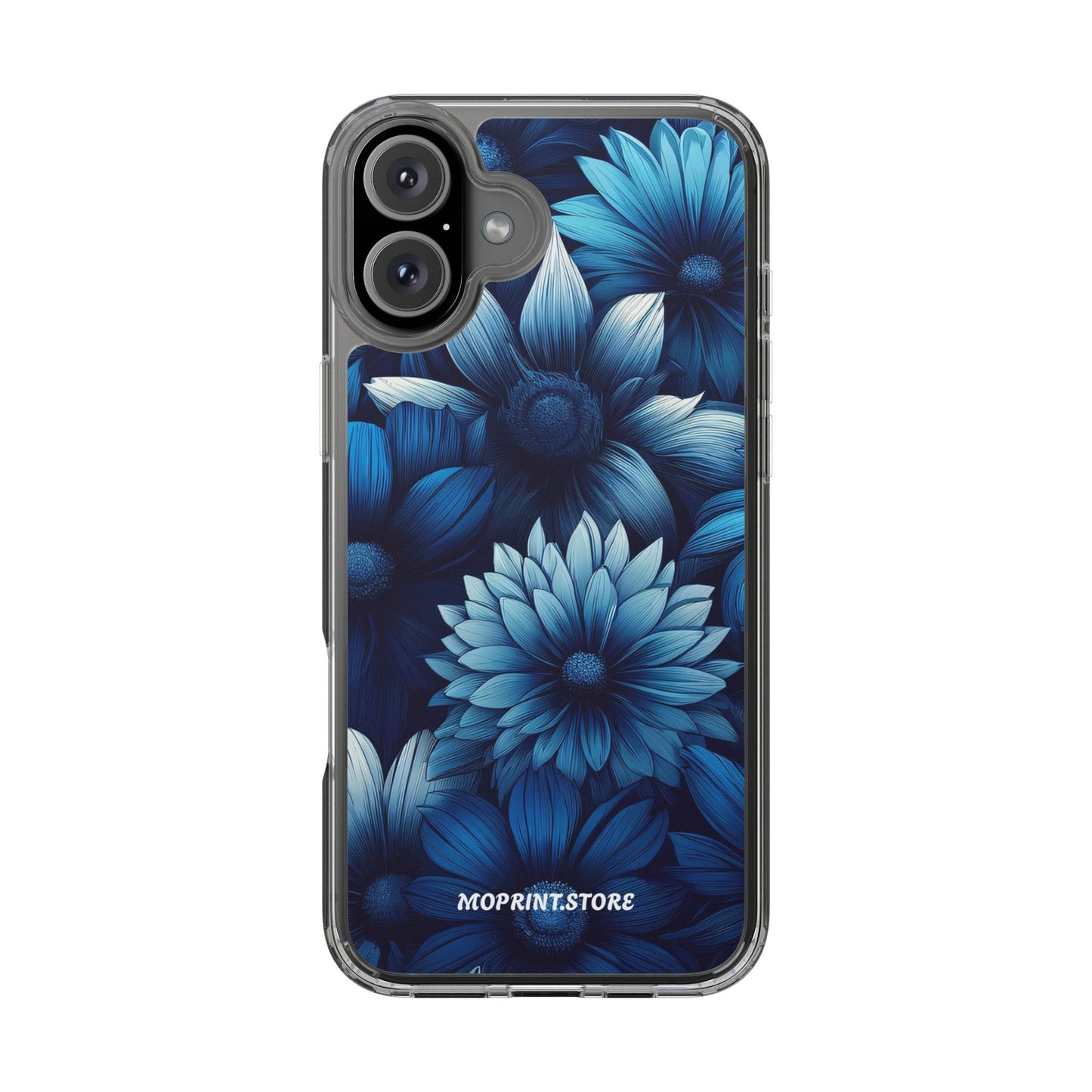 Floral Clear Phone Case - Vibrant Blue Flower Design