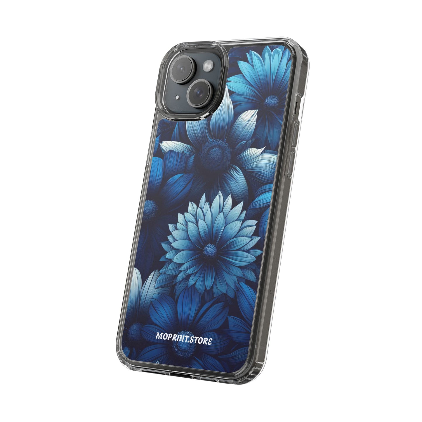 Floral Clear Phone Case - Vibrant Blue Flower Design