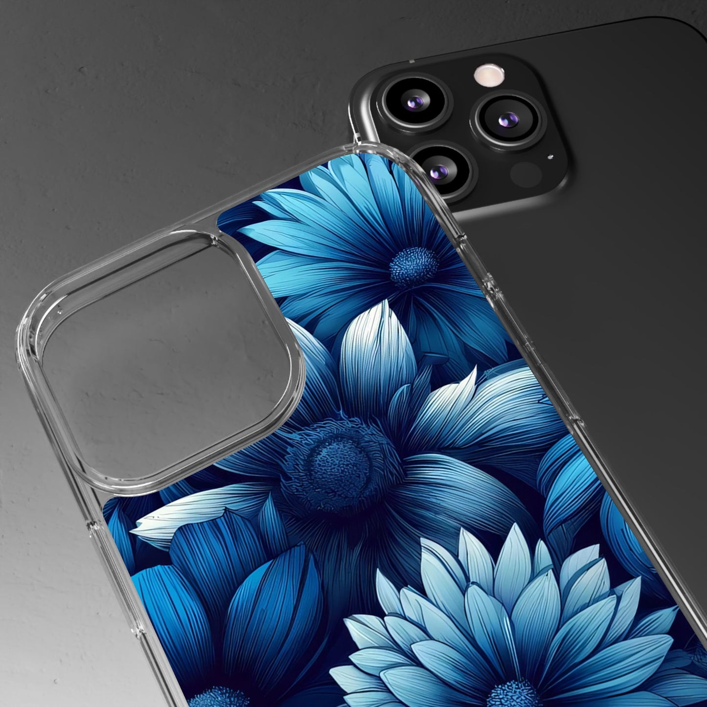 Floral Clear Phone Case - Vibrant Blue Flower Design