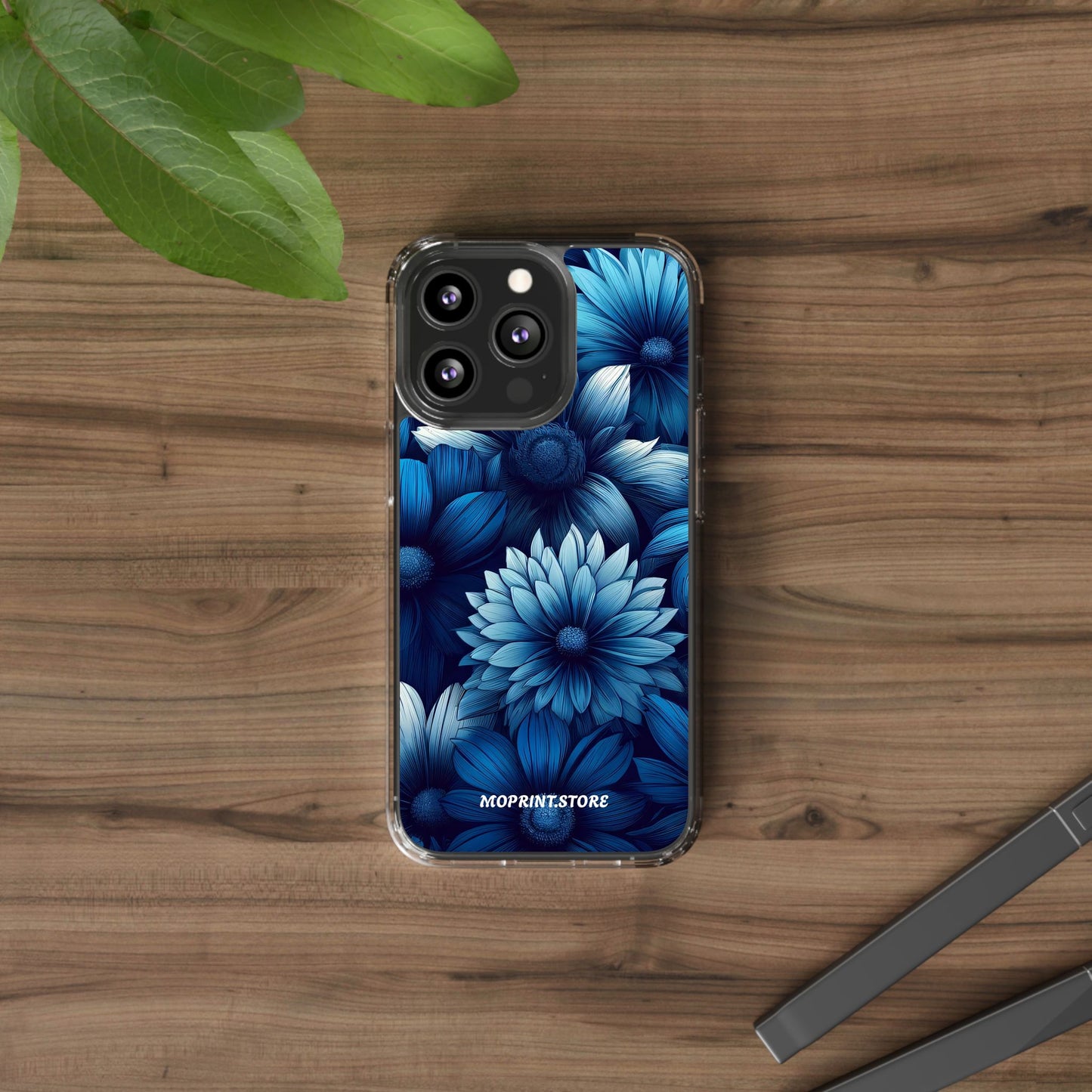 Floral Clear Phone Case - Vibrant Blue Flower Design