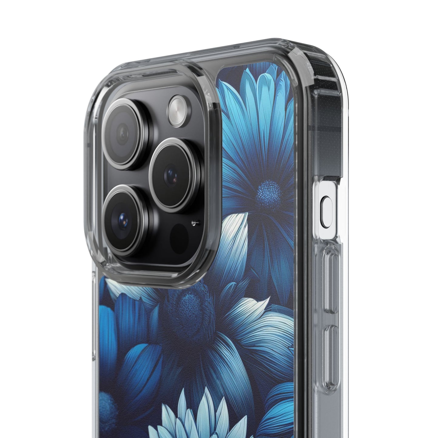 Floral Clear Phone Case - Vibrant Blue Flower Design