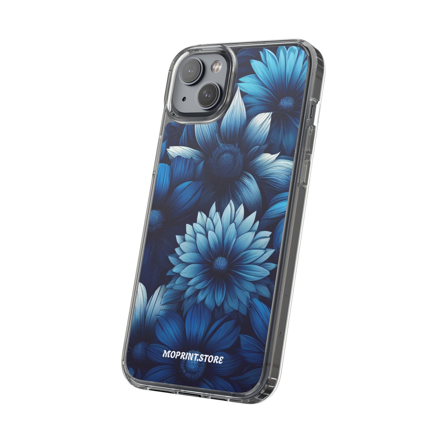 Floral Clear Phone Case - Vibrant Blue Flower Design