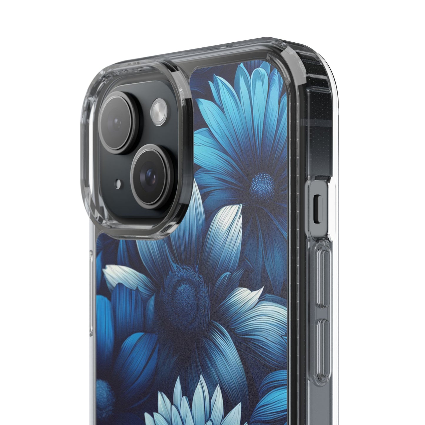 Floral Clear Phone Case - Vibrant Blue Flower Design