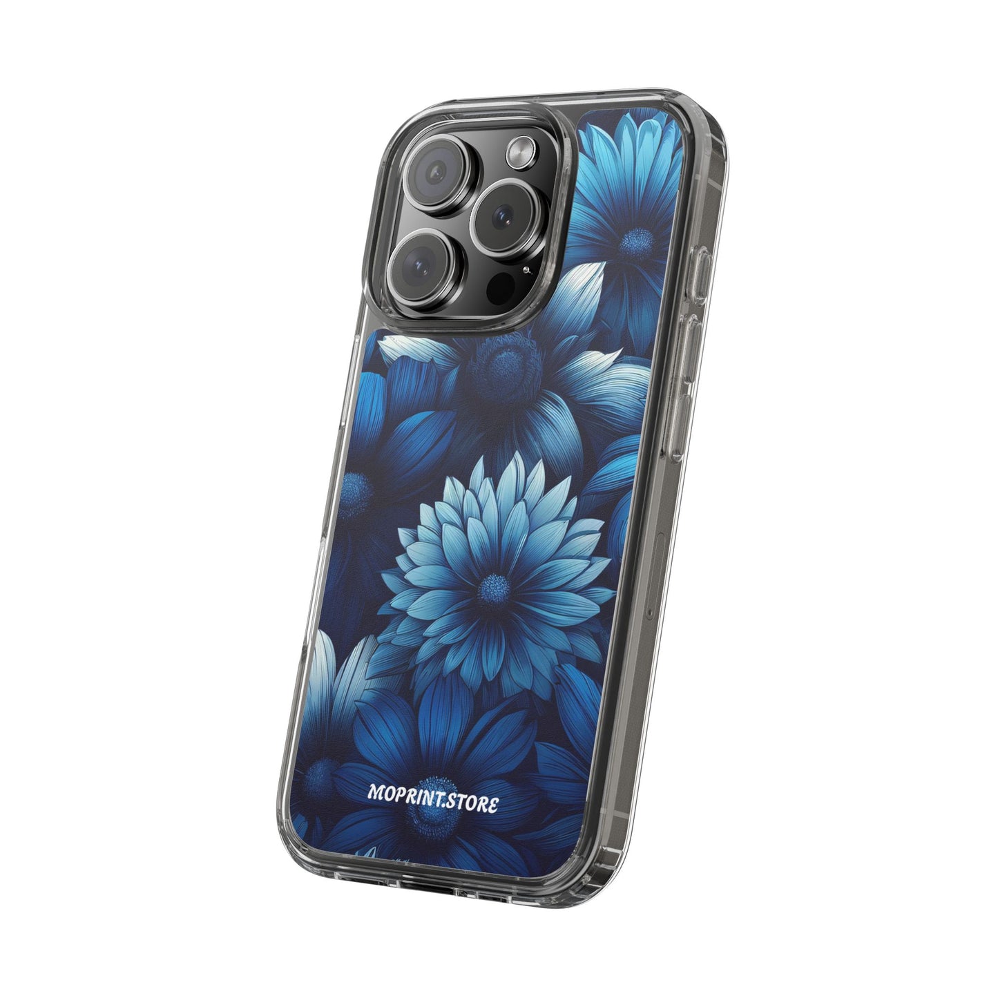 Floral Clear Phone Case - Vibrant Blue Flower Design