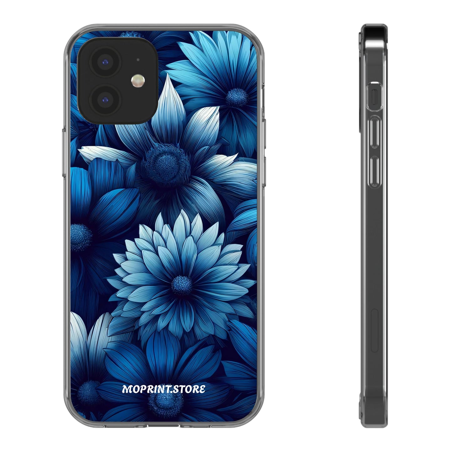 Floral Clear Phone Case - Vibrant Blue Flower Design