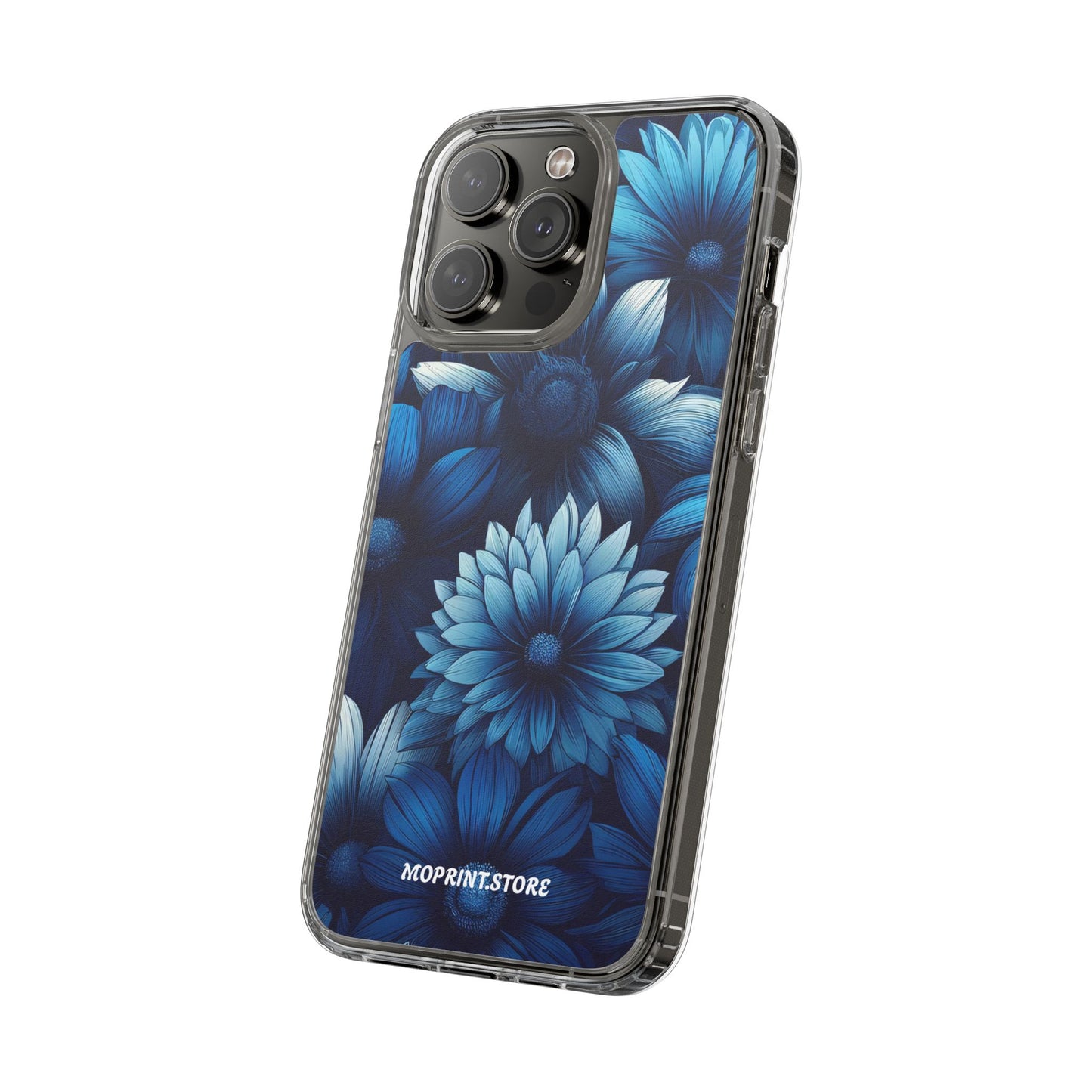 Floral Clear Phone Case - Vibrant Blue Flower Design