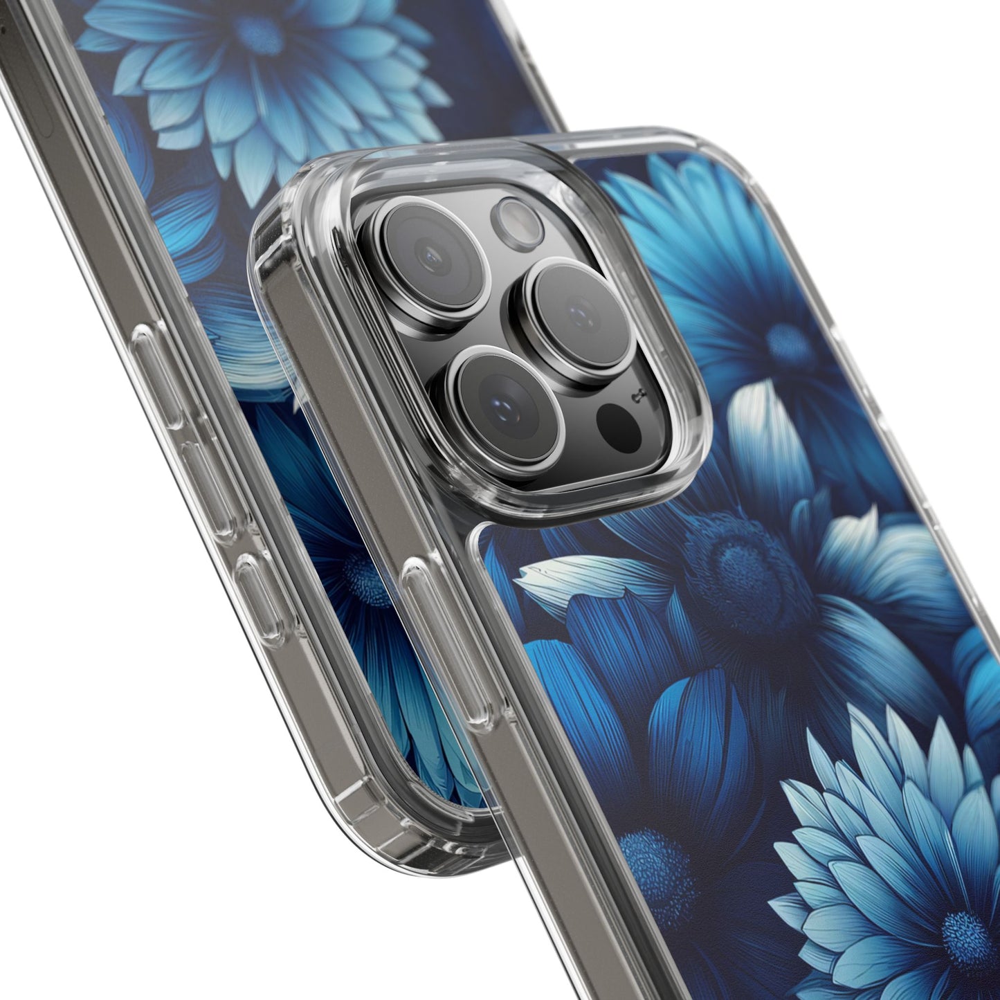 Floral Clear Phone Case - Vibrant Blue Flower Design