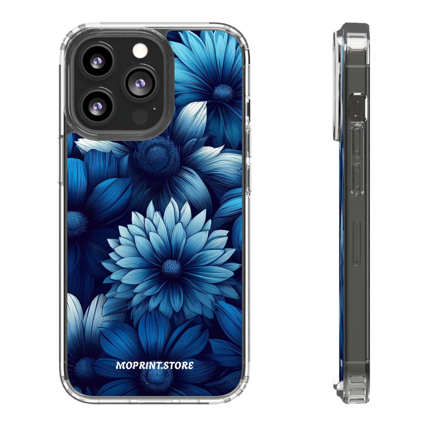Floral Clear Phone Case - Vibrant Blue Flower Design