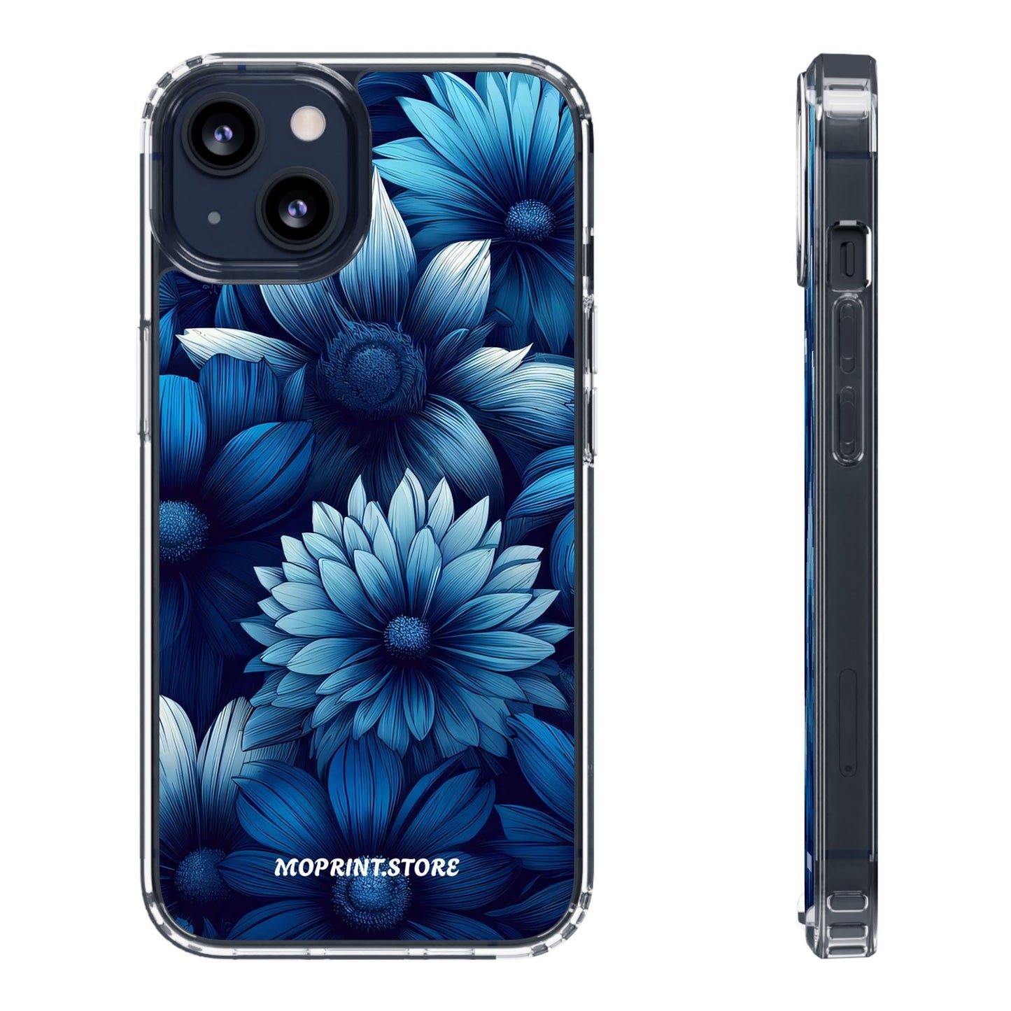 Floral Clear Phone Case - Vibrant Blue Flower Design