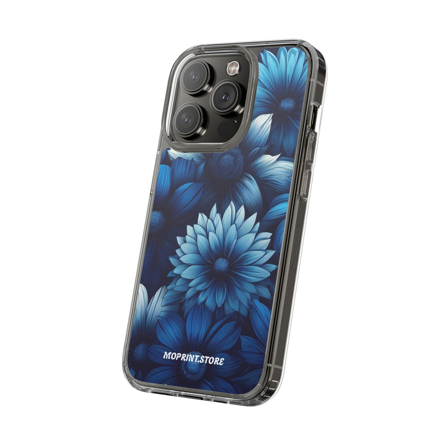 Floral Clear Phone Case - Vibrant Blue Flower Design