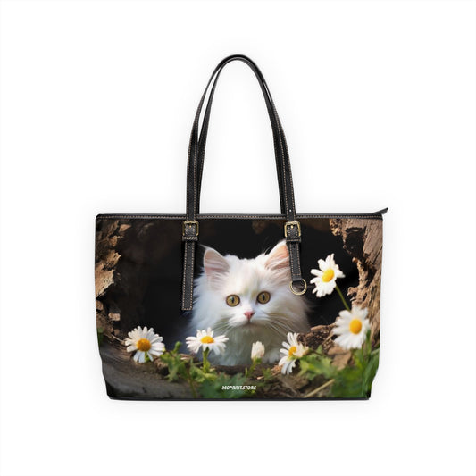 Floral Cat PU Leather Shoulder Bag - Stylish Tote for Cat Lovers