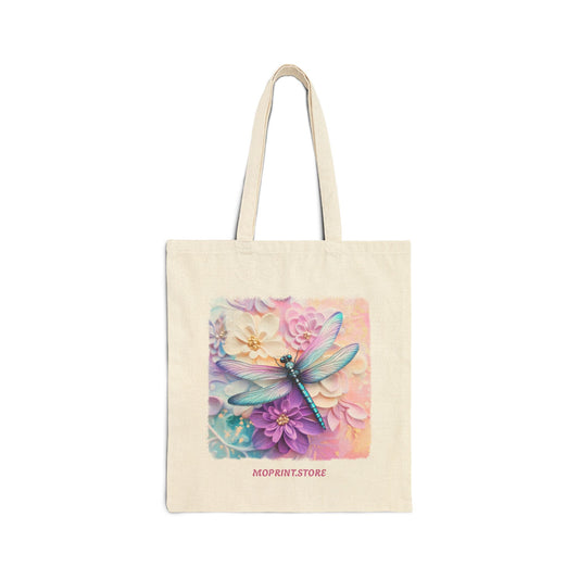 Dragonfly Floral Cotton Canvas Tote Bag - Eco-Friendly Shopping Bag